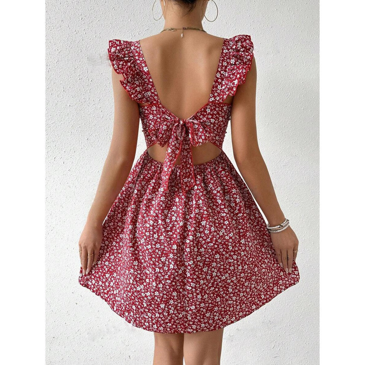 Damen Sommerkleid Rüschendetails Quadrat-Ausschnitt Norvielle