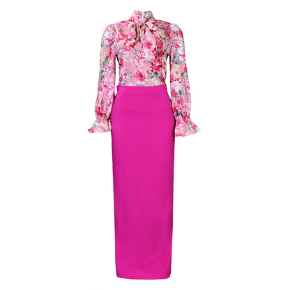 Damen Bluse Floraler Druck Rüschensaum Blume