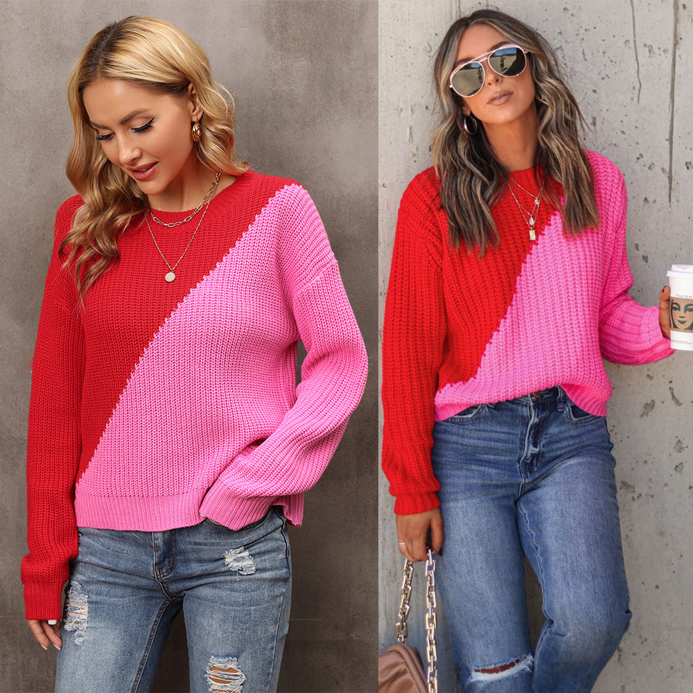 Damen Pullover Asymmetrisches Farbblockdesign Norvielle - Norvielle