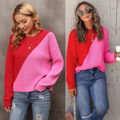 Damen Pullover Asymmetrisches Farbblockdesign Norvielle - Norvielle