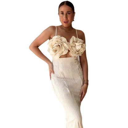 Damen Crop- Florale 3D-Blütenapplikation Eleganter Schnitt