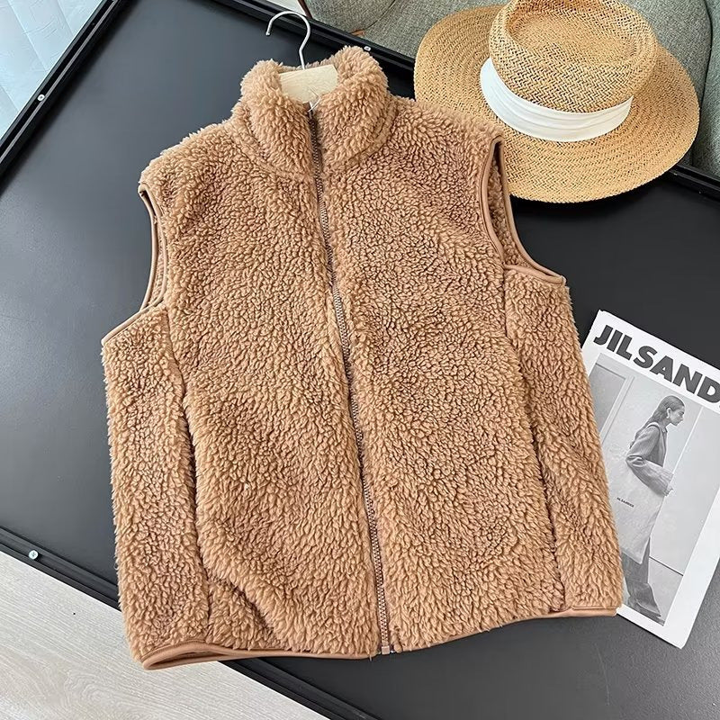 Damen Fleece-Weste Hochkragen Norvielle Kuschelig Beige