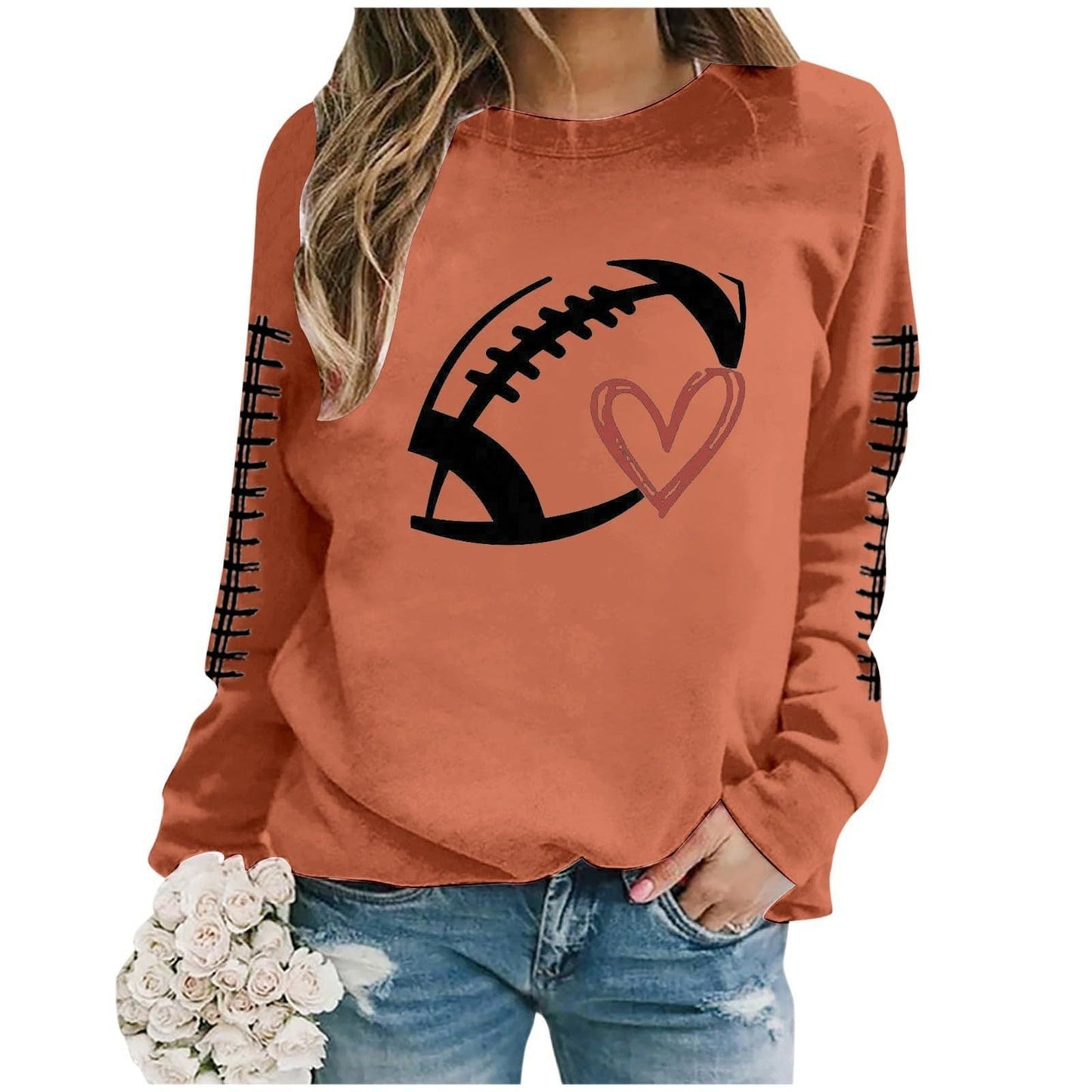 Damen Sweatshirt Fußball-Motiv Lässiger Schnitt Grau