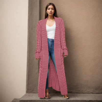Damen Strickcardigan Lang Zopfmuster Norvielle