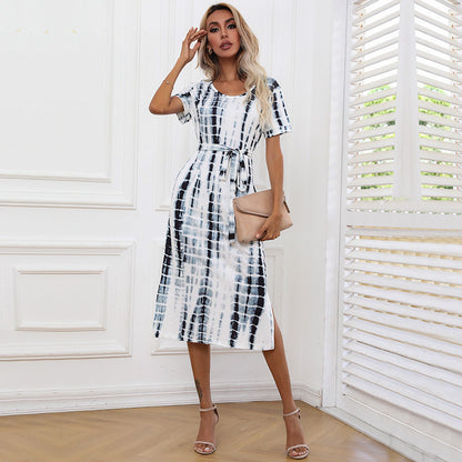 Damen Midikleid Wickeldesign Taillengürtel Elegant