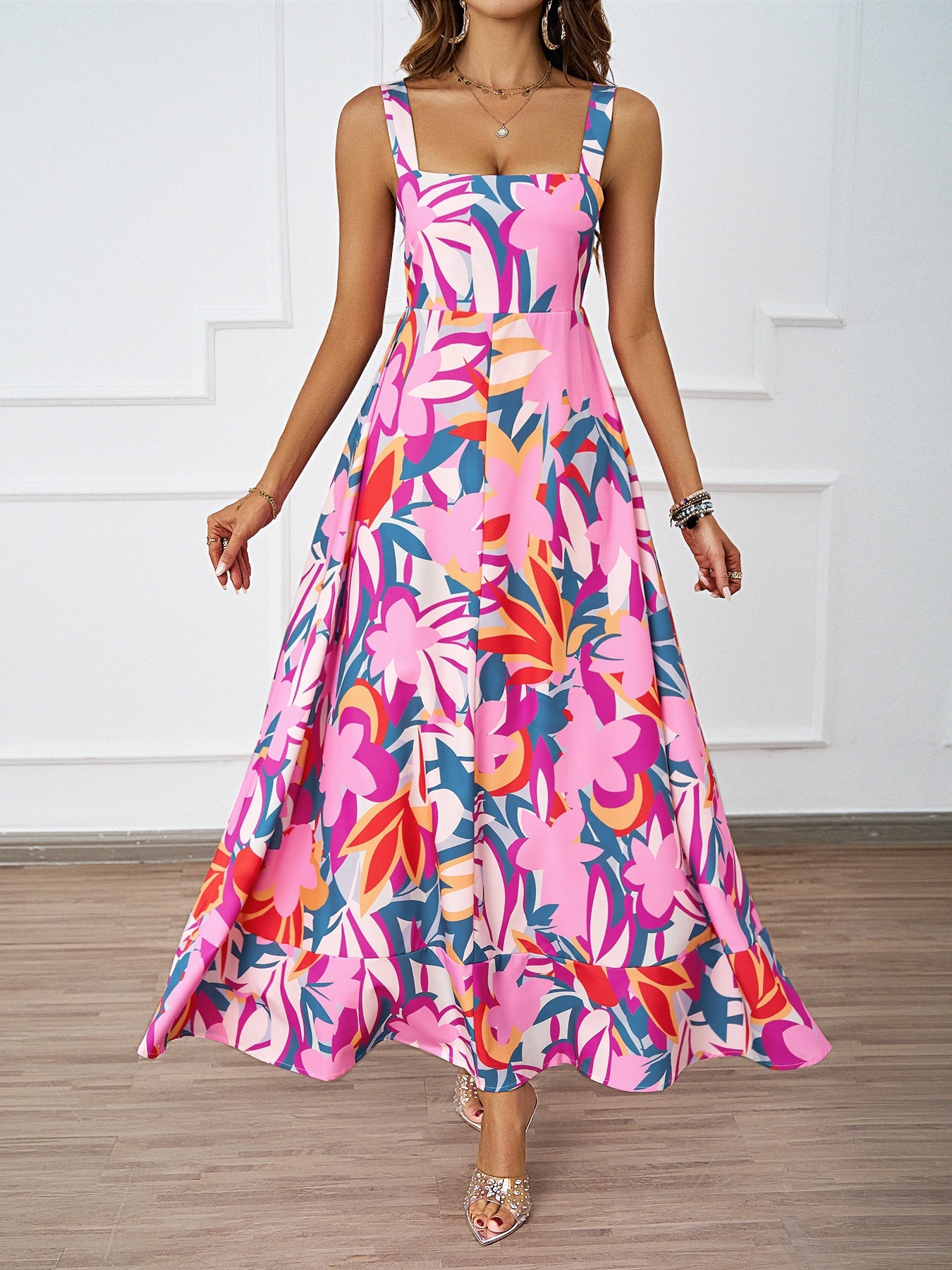 Damen Maxikleid Floralmuster Raffinierte Träger Norvielle