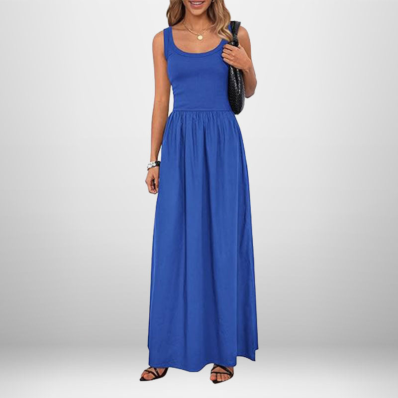 Damen Maxikleid Weicher Baumwollstoff Elastischer Taillenschnitt
