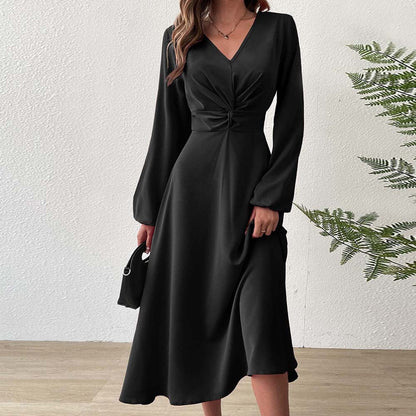 Damen Midikleid Figurformend Drapierung V-Ausschnitt Norvielle