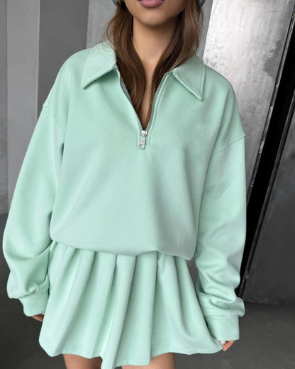 Damen Sweatshirt Kurzreißverschluss Weites Design Norvielle