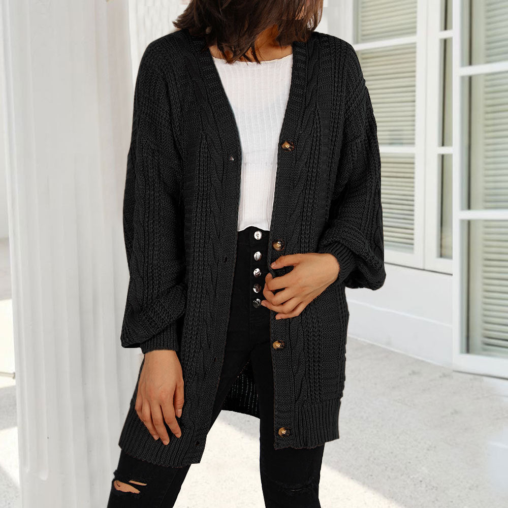 Damen Cardigan Grobstrick Elegante Knöpfe Weite Ärmel Norvielle