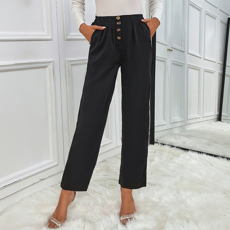 Damen Hochtaillierte Bundfaltenhose mit Knöpfen Norvielle