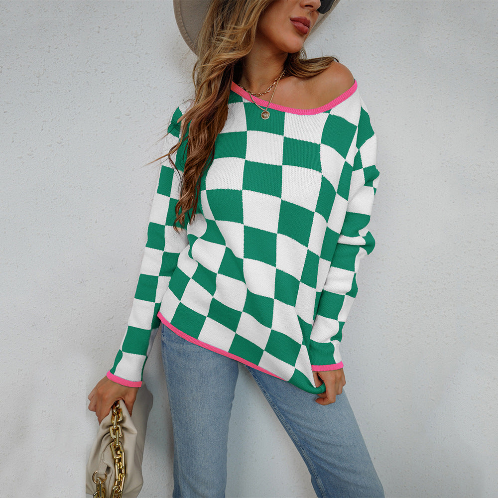 Damen Pullover Checkerboard Muster Norvielle