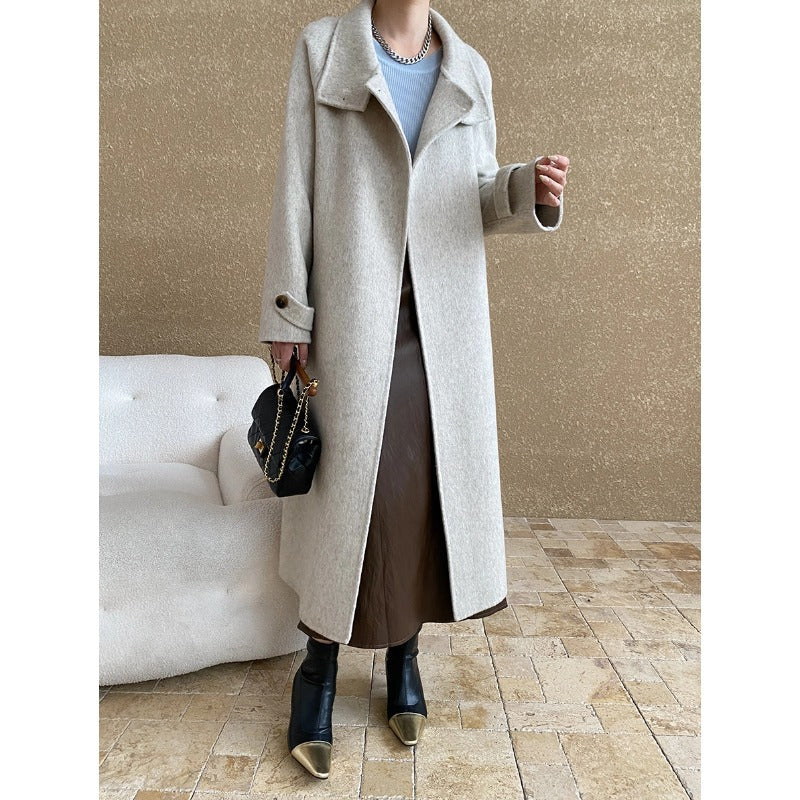 Damen Eleganter Mantel Hochkragen Bindegürtel Norvielle