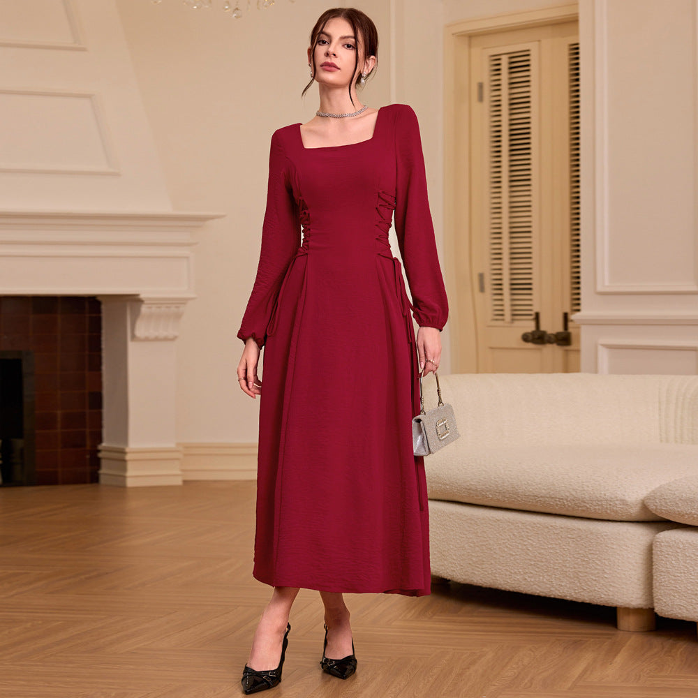 Damen Maxikleid Quadratischer Ausschnitt Rüschen Norvielle