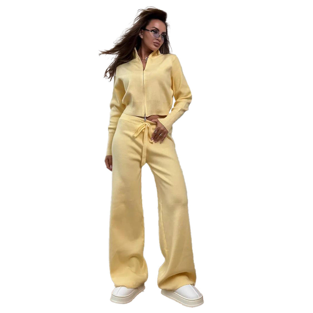 Damen Strickensemble Weites Modell Mit Zip Kragen Norvielle