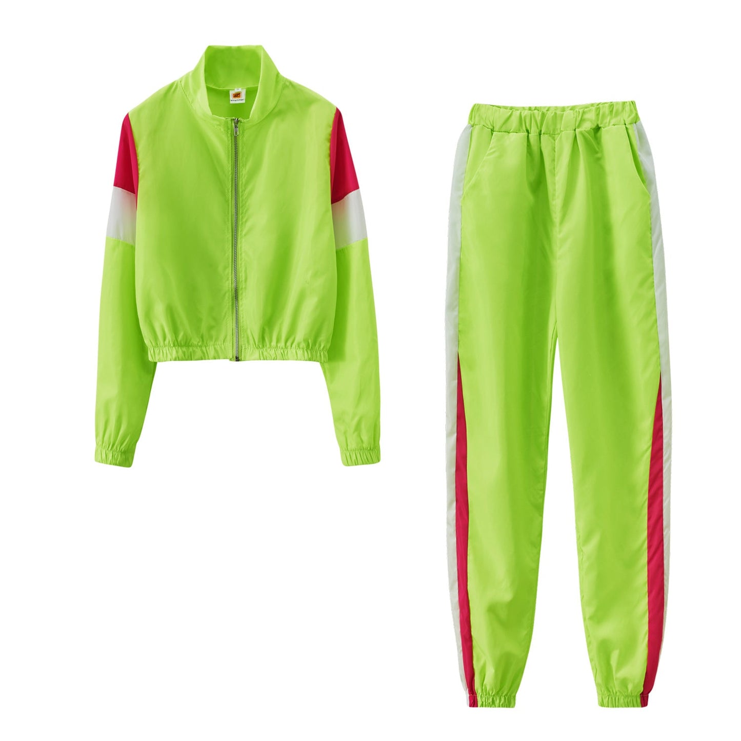Damen Sportliches Trackset Elastisch Mit Stehkragen