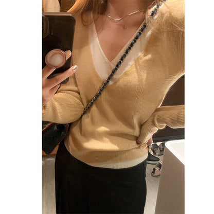 Damen Pullover V-Ausschnitt Rippstrick Fein Norvielle