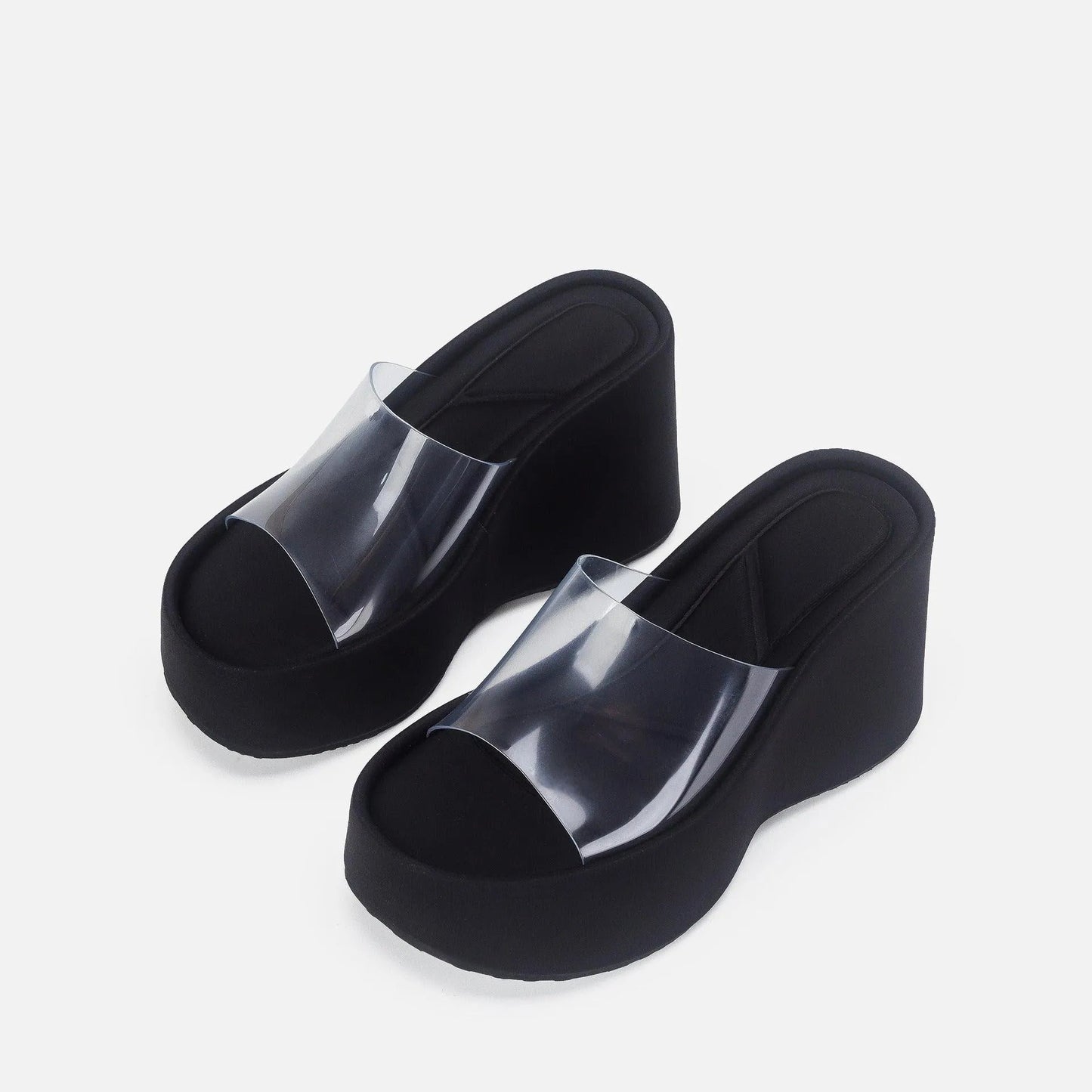 Norvielle Damen Plattform-Sandalen Durchsichtig Mit Knöchelriemen