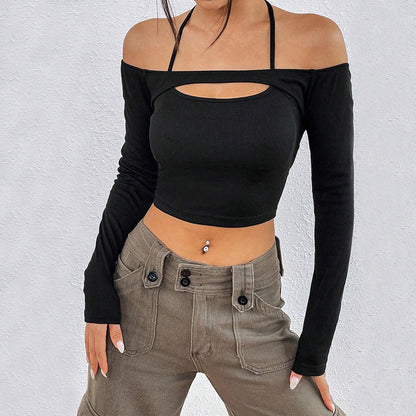 Damen Crop- Off-Shoulder Asymmetrisch Langärmlig Norvielle - Norvielle