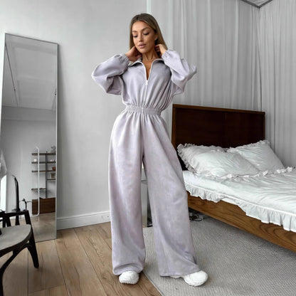 Damen Fleece-Overall Hochkragen Gummizug Norvielle