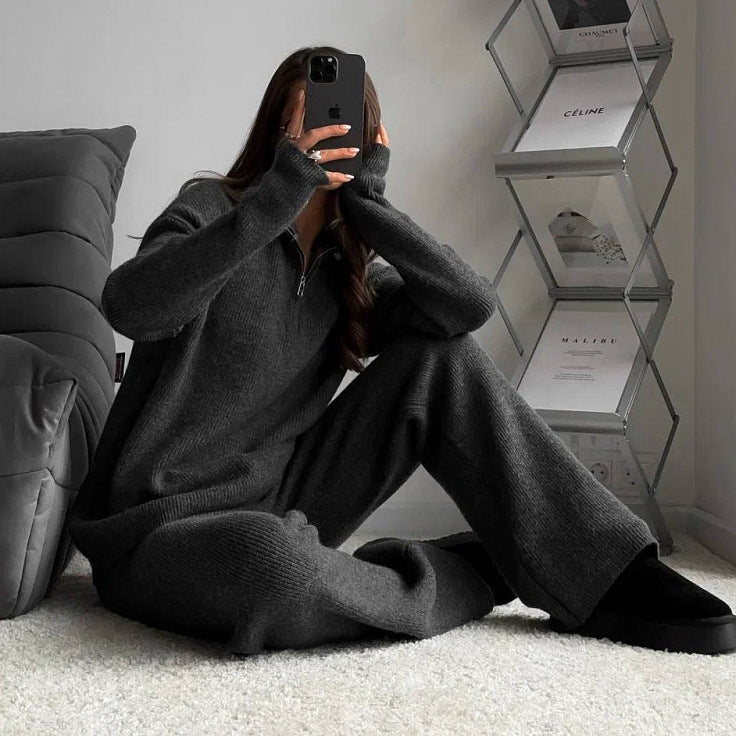 Damen Strickpullover Oversized mit Reißverschluss und hohem Kragen