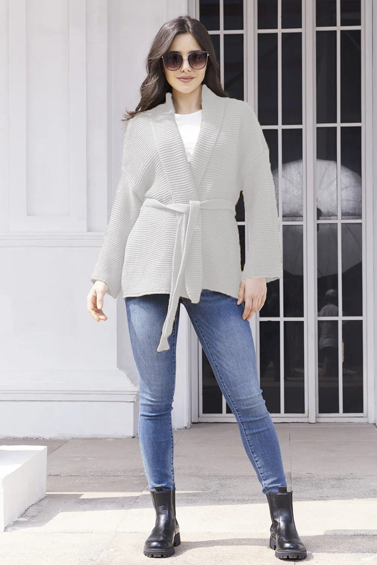 Damen Strickjacke Wickeldesign Baumwolle Beige