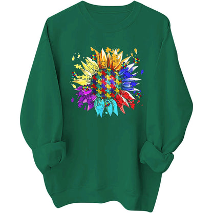 Damen Sweatshirt Puzzle-Blumenmotiv Bequem Norvielle