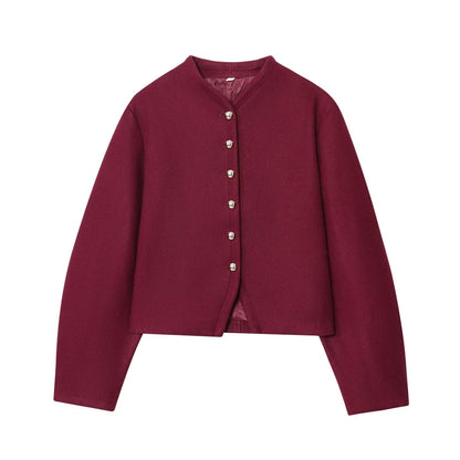 Damen Kurzjacke Wollmix Elegant Schimmernde Knöpfe