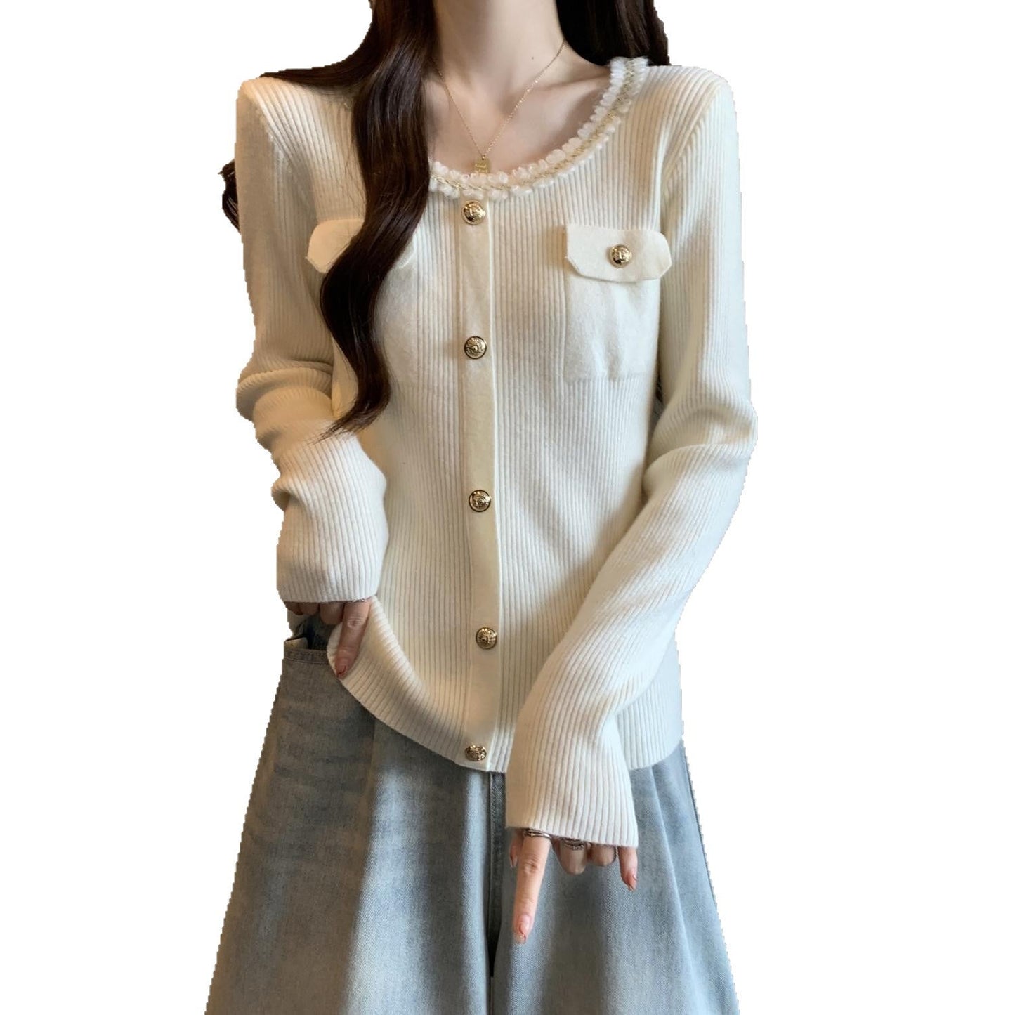 Damen Strickjacke Dekorativer Kragen Norvielle