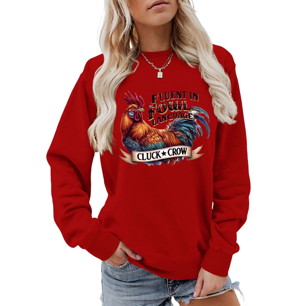 Damen Sweatshirt Hühnermotiv Bequem Grau - Norvielle
