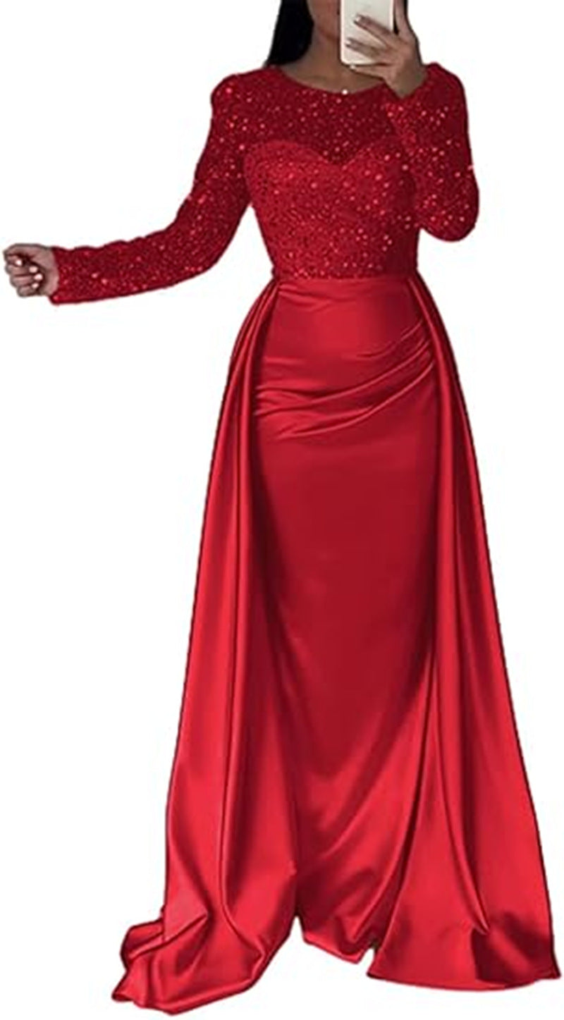Damen Abendkleid Glitzerdetails Fließender Stoff