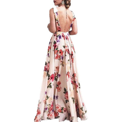 Damen Maxikleid Blumendruck Fließender Schnitt Norvielle