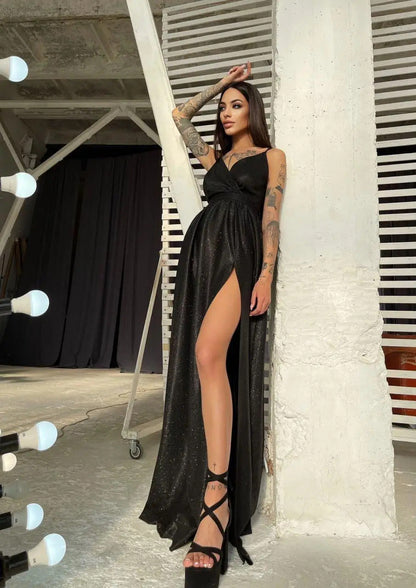 Damen Maxikleid Glitzer Effektdesign Tiefes Dekolleté