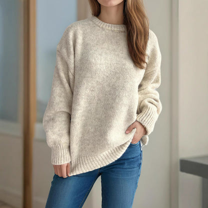 Damen Grobstrickpullover Moderner Schnitt Großzügige Ärmel Beige