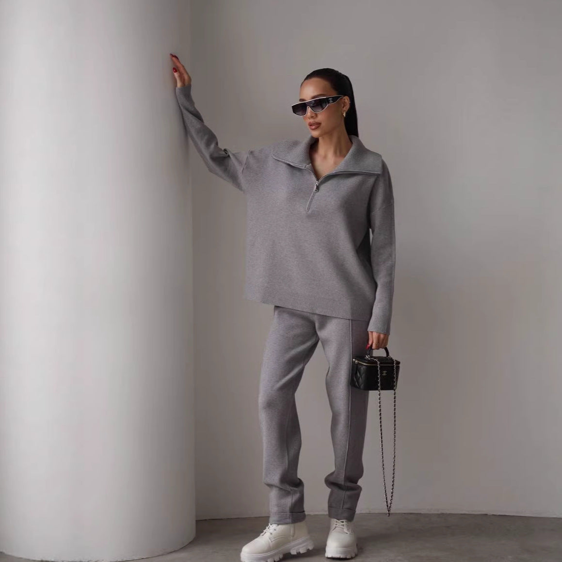 Damen Sweatshirt Jogginghose Set Hochkragen Reißverschluss Norvielle - Norvielle