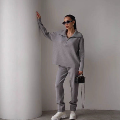 Damen Sweatshirt Jogginghose Set Hochkragen Reißverschluss Norvielle - Norvielle