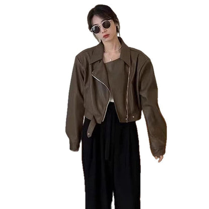 Damen Lederjacke Biker-Design Asymmetrischer Reißverschluss