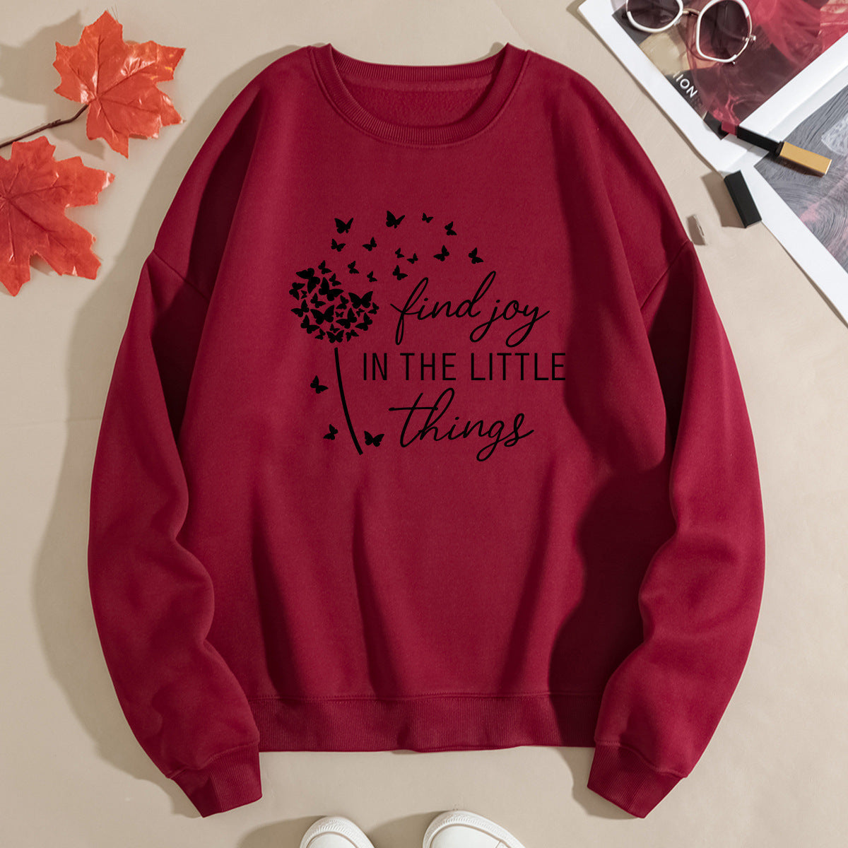 Damen Sweatshirt Floraler Aufdruck Baumwolle Weiß