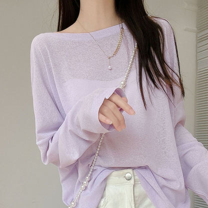 Damen Langarmshirt Feine Struktur Details Norvielle