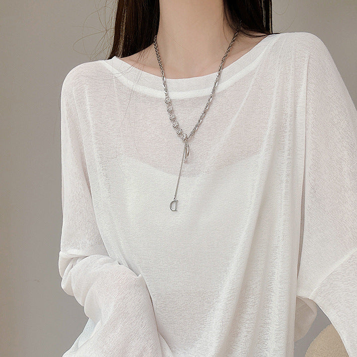 Damen Langarmshirt Feine Struktur Details Norvielle