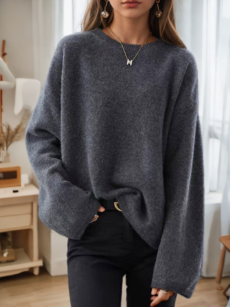 Damen Strickpullover Bequem Lässiger Schnitt Weite Ärmel Norvielle