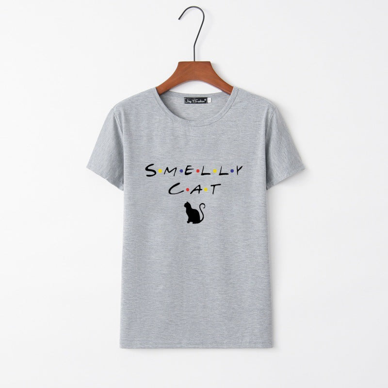 Damen T-Shirt Katzenmotiv Rundhals Norvielle