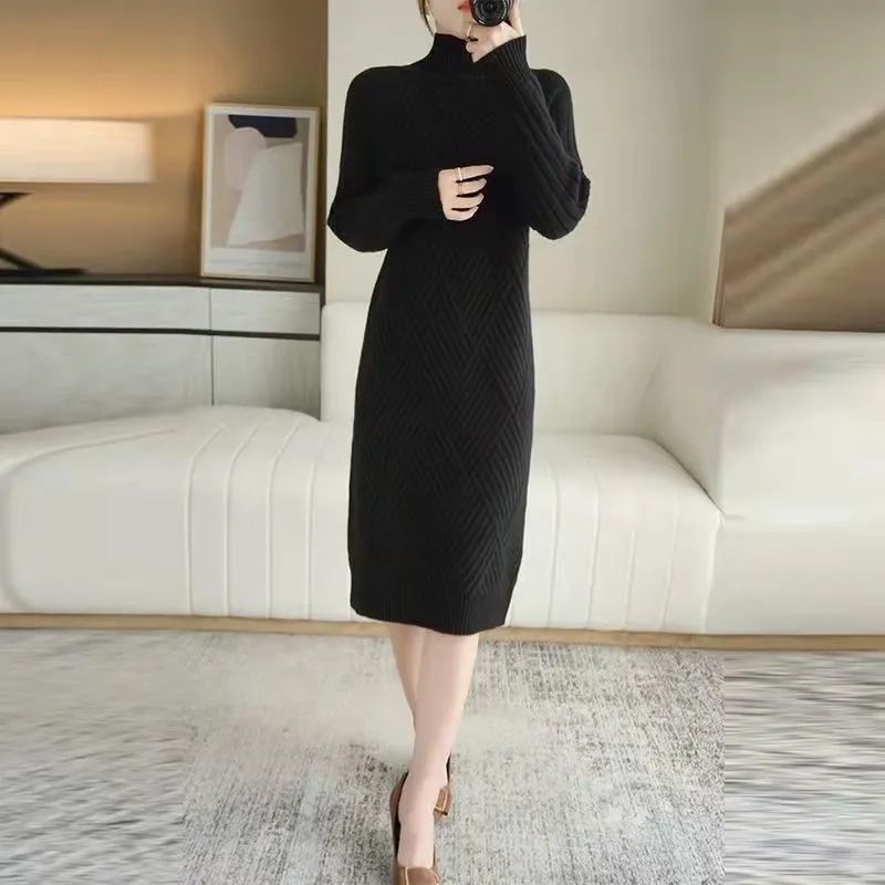 Damen Strickkleid Stehkragen Rippmuster Norvielle