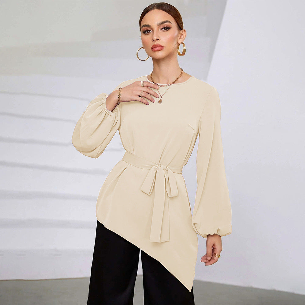 Damen Asymmetrisches Blusenhemd mit Taillengürtel - Norvielle