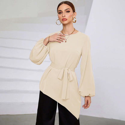 Damen Asymmetrisches Blusenhemd mit Taillengürtel - Norvielle