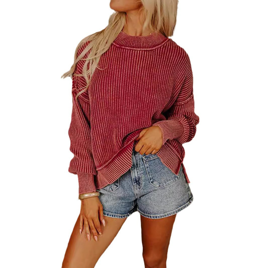 Damen Rollkragenpullover Feinestreifen Oversized Norvielle