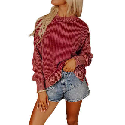 Damen Rollkragenpullover Feinestreifen Oversized Norvielle