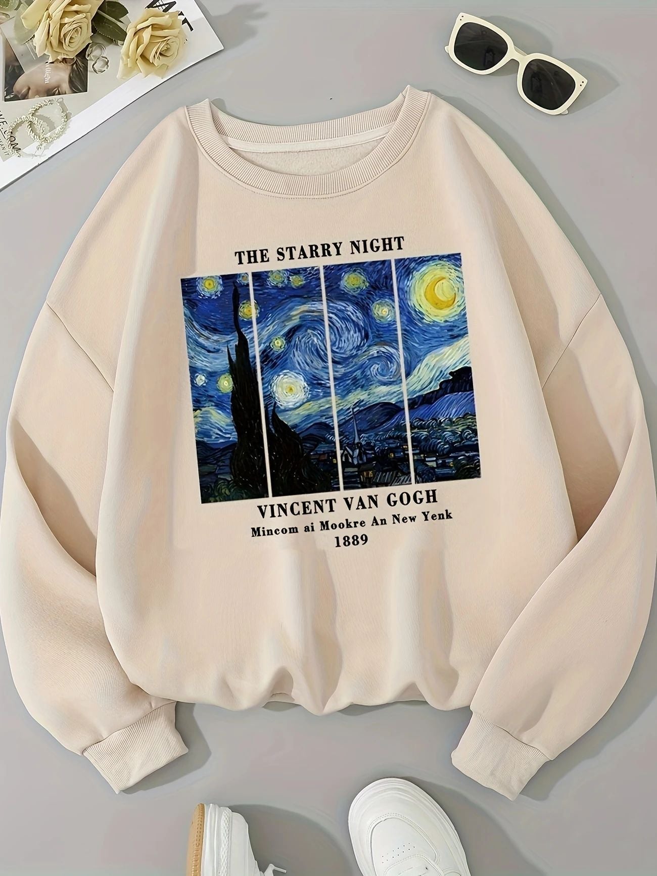 Damen Sweatshirt Van Gogh Motiv Baumwolle Modern