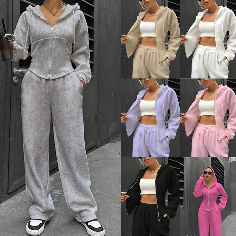 Damen Hoodie-Set Figurbetont Mit Zipper Details Schwarz - Norvielle