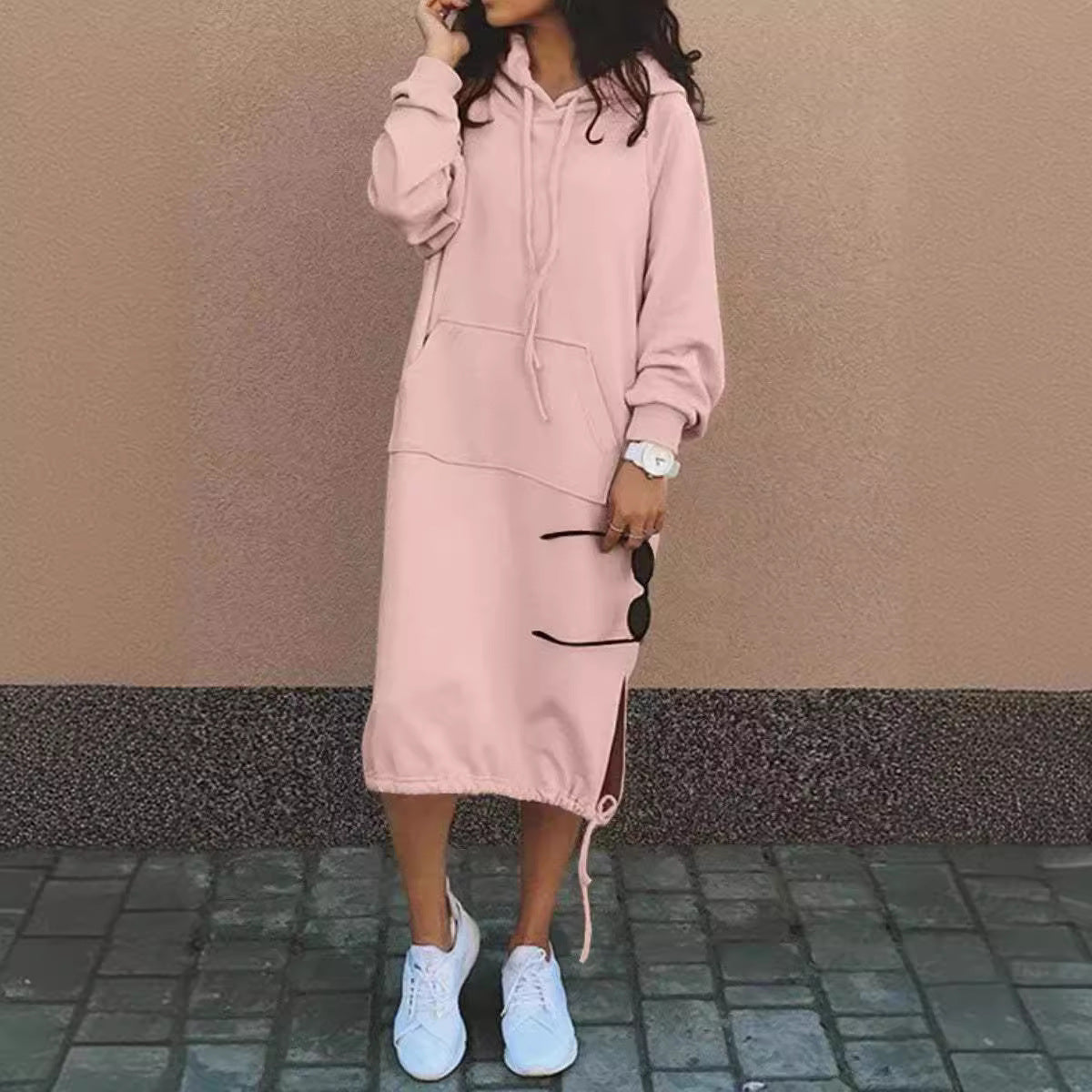 Damen Hoodie-Kleid Eingrifftaschen Regulierbarer Saum Norvielle